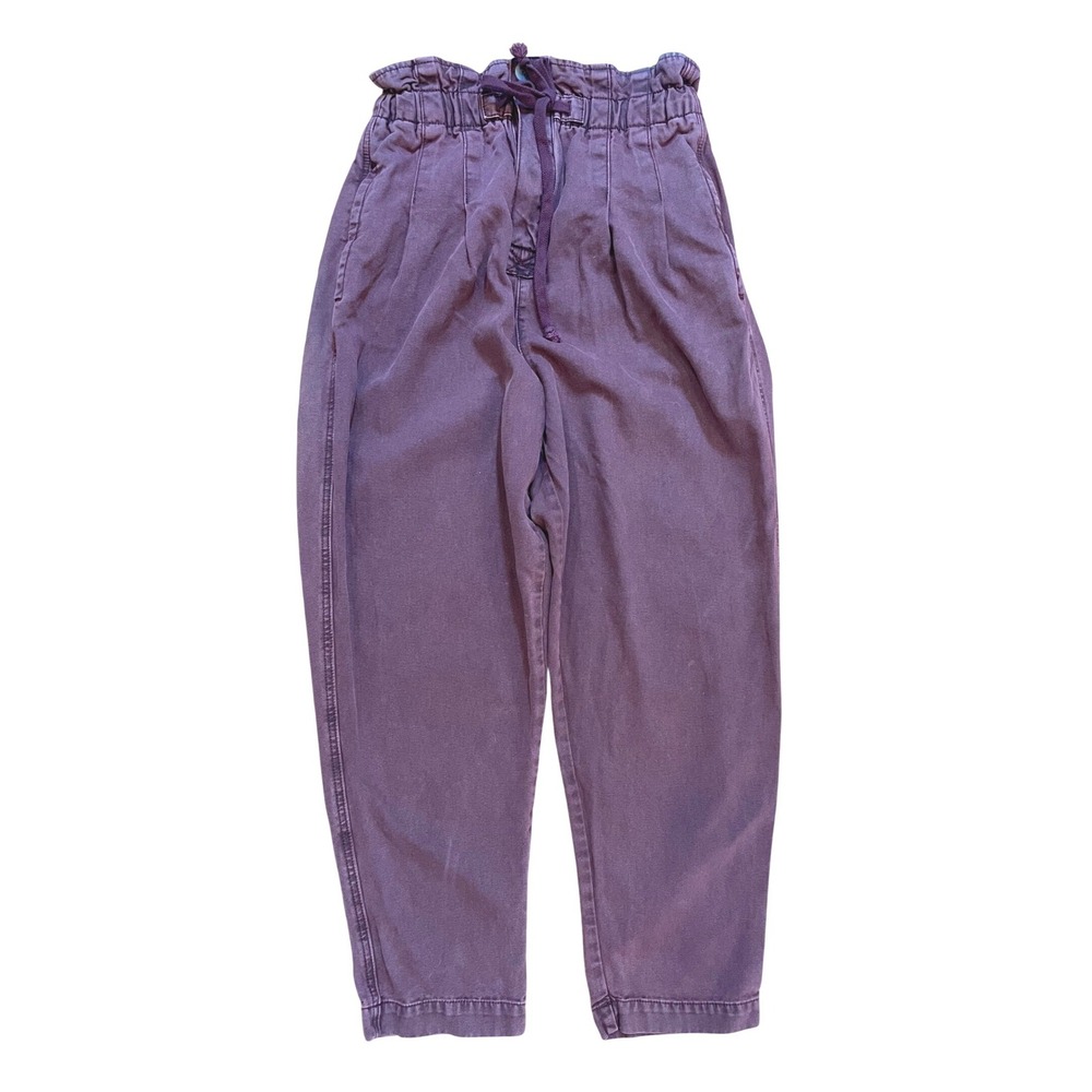 Free People Pants Womens S Purple Cotton Paperbag Waist Tapered Boho Slouchy Y2K